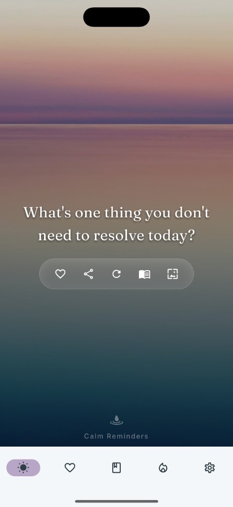 Calm prompt card with a dusk sky background